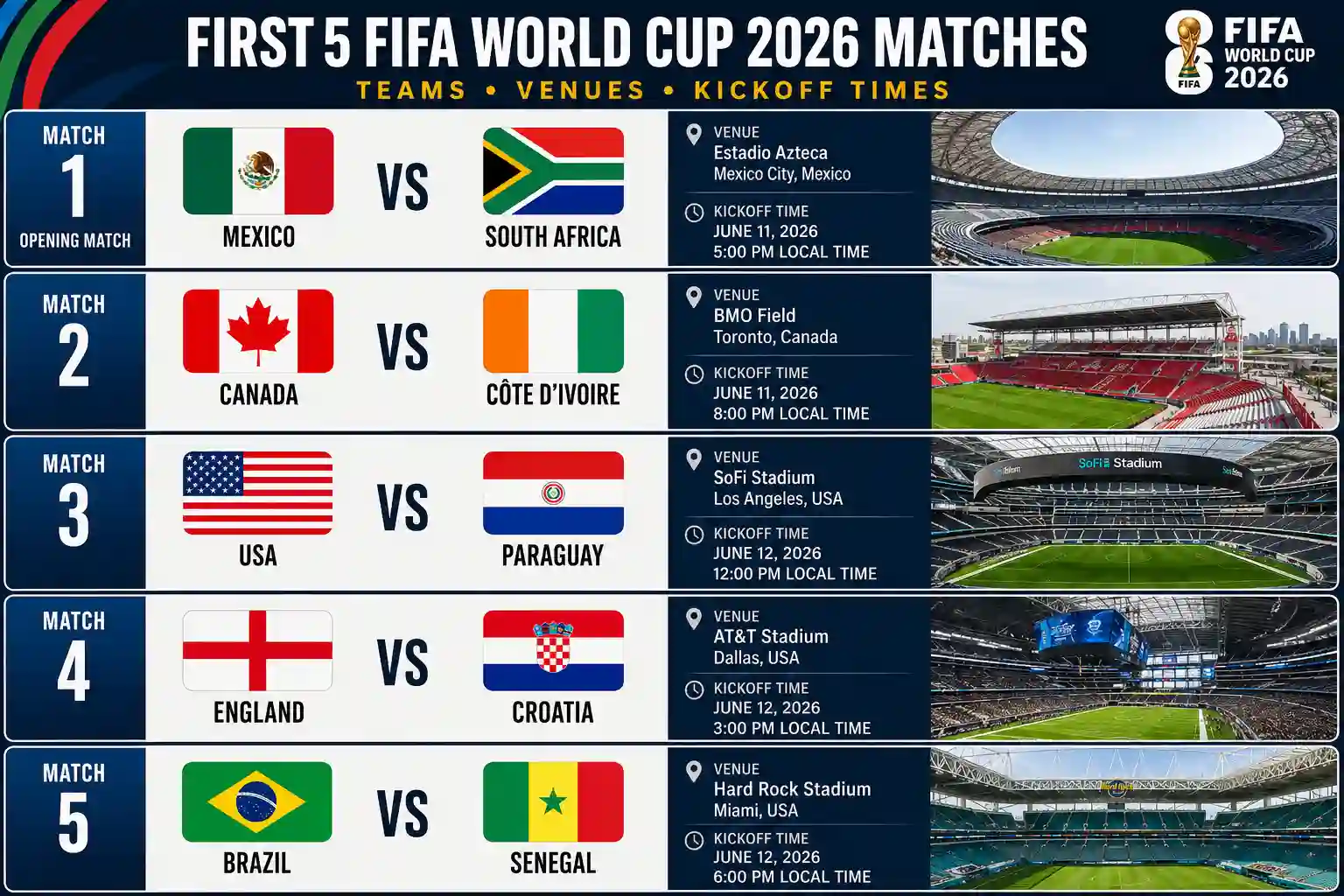 5 Pertandingan Pertama Piala Dunia FIFA 2026